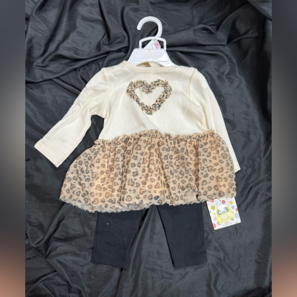NWT Little Me Leopard Print Baby Outfit with Heart Detail